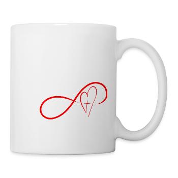 Love Never Fails – 1 Corinthians 13:4-7 - Mug - white - Right