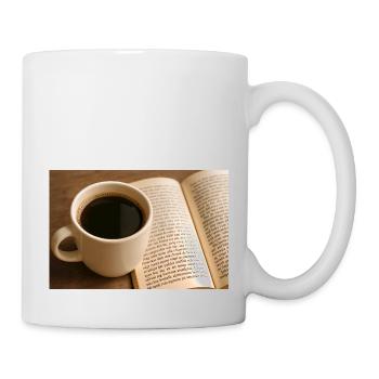 Buch und Kaffee - Tasse - Weiß - Rechts