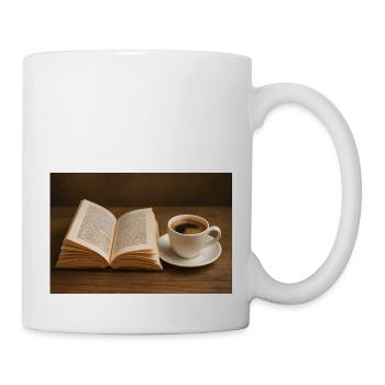 Buch und Kaffee - Tasse - Weiß - Rechts