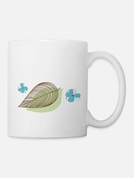 Blatt mit Blüte - Tasse - Weiß