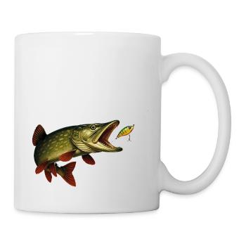 Hecht Biss Szene – Wobbler & Fangmoment - Tasse - Weiß - Rechts