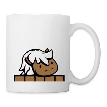 Pferd hinter Zaun versteckt Holz Mauer Stalltür - Tasse - Weiß - Rechts