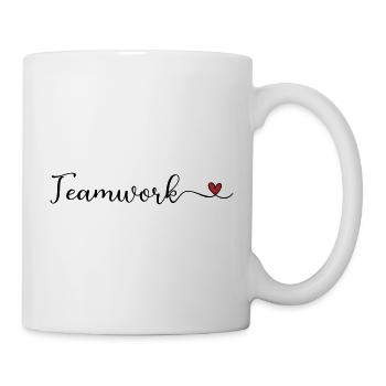 Teamwork Schrift mit Herz - Tasse - Weiß - Rechts