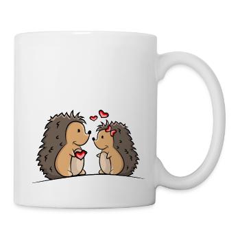 Igel Paar mit Herzen und Geschenk - Tasse - Weiß - Rechts
