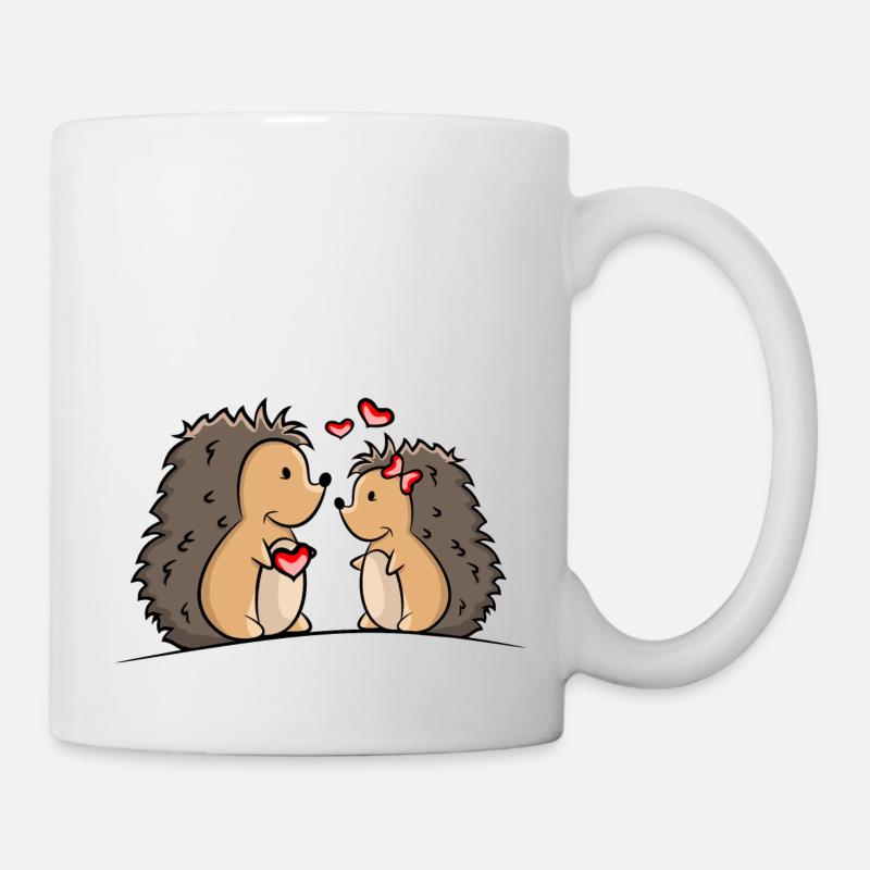Hérisson couple avec le cœur et le cadeau - Mug blanc - blanc