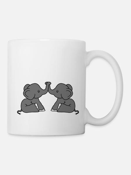 Mignon 2 éléphants amis équipe deux couple de trompes - Mug blanc - blanc