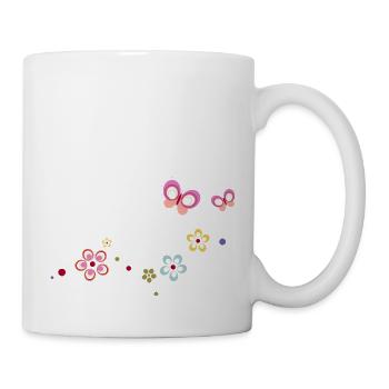 bunte Blümchen mit Schmetterlingen - Tasse - Weiß - Rechts