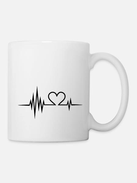 Puls, Frequenz, Valentinstag, Ich liebe dich, Herz - Tasse - Weiß