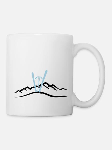 Skis and Mountains, skiing - Mug blanc - blanc