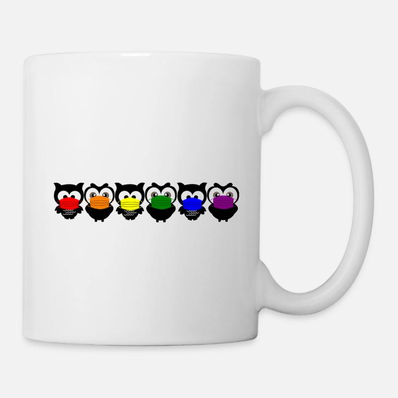 Eulen Regenbogen Mundschutz Corona - Tasse - Weiß