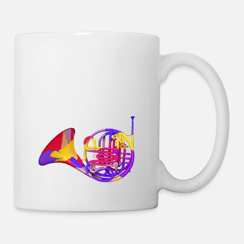 Horn, musical instrument, wind instrument - Mug - white