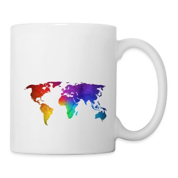 Weltkarte/Globe-Design mit funky RegenbogenFarbe - Tasse - Weiß - Rechts
