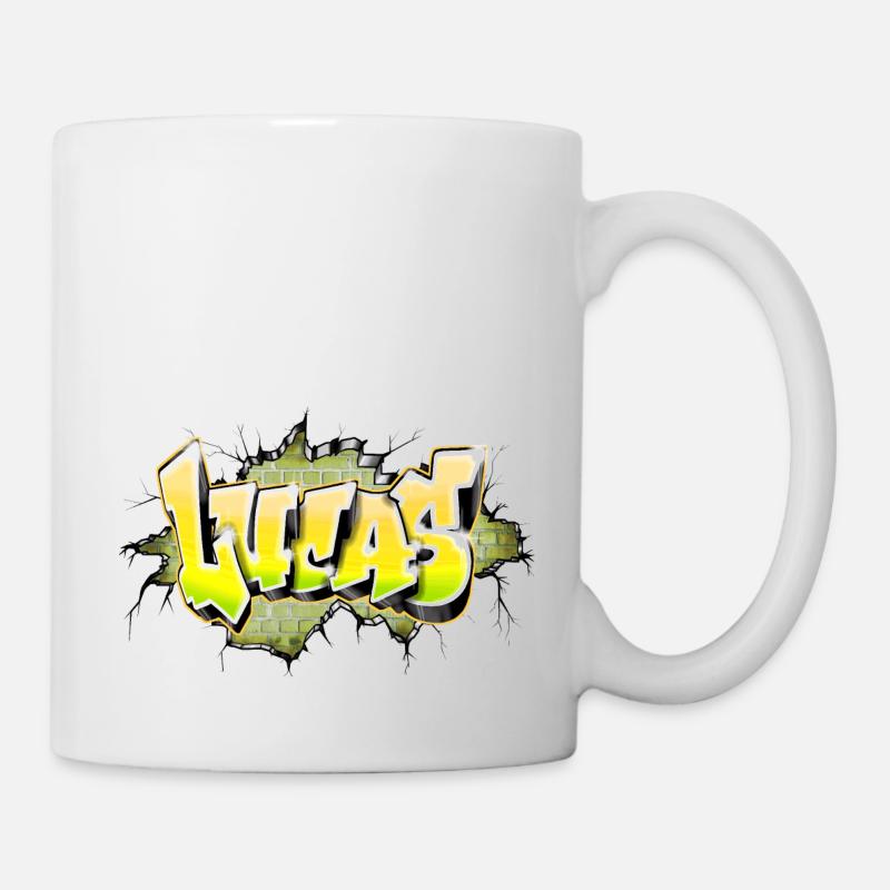 Lucas graffiti navn gul - Kop/krus - hvid