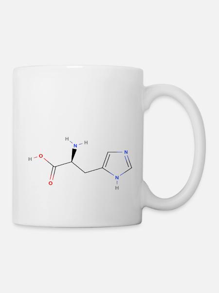 Histidin Molekül - Farbige Strukturformel - Tasse - Weiß