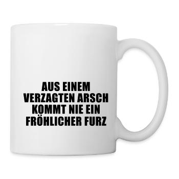 Arsch Hintern fröhlicher Furz heiter Zitat Luther - Tasse - Weiß - Rechts