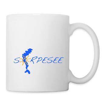 Sorpesee blau, mit Silhouette und Sonne - Tasse - Weiß - Rechts
