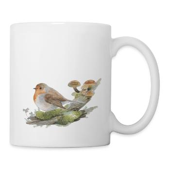 Rotkehlchen im Wald Pilz Liebevolle Aquarell - Tasse - Weiß - Rechts
