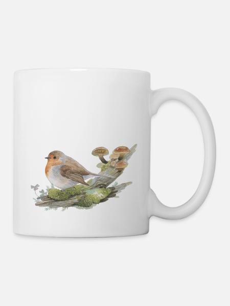 Rotkehlchen im Wald Pilz Liebevolle Aquarell - Tasse - Weiß