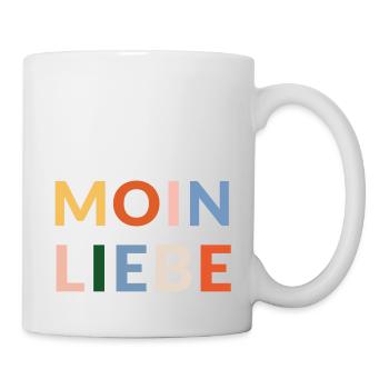 Moin Liebe in bunten Lettern - Tasse - Weiß - Rechts