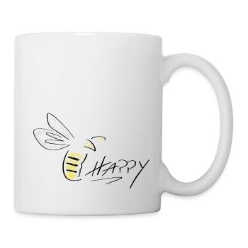 Bee Happy Line Art - Minimalist with splashes of color - Mug - white - Right