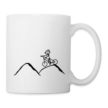 Cyclist rides over the mountains - BMX MTB Bike - Mug - white - Right