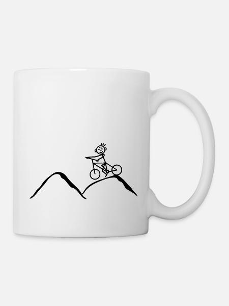 Radfahrer fährt über die Berge - BMX MTB Fahrrad - Tasse - Weiß