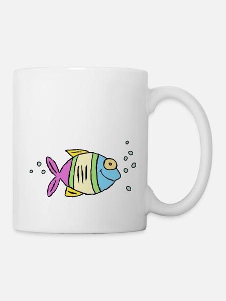 Poisson Cichlide Eau Mer Graffiti Dessin - Mug blanc - blanc