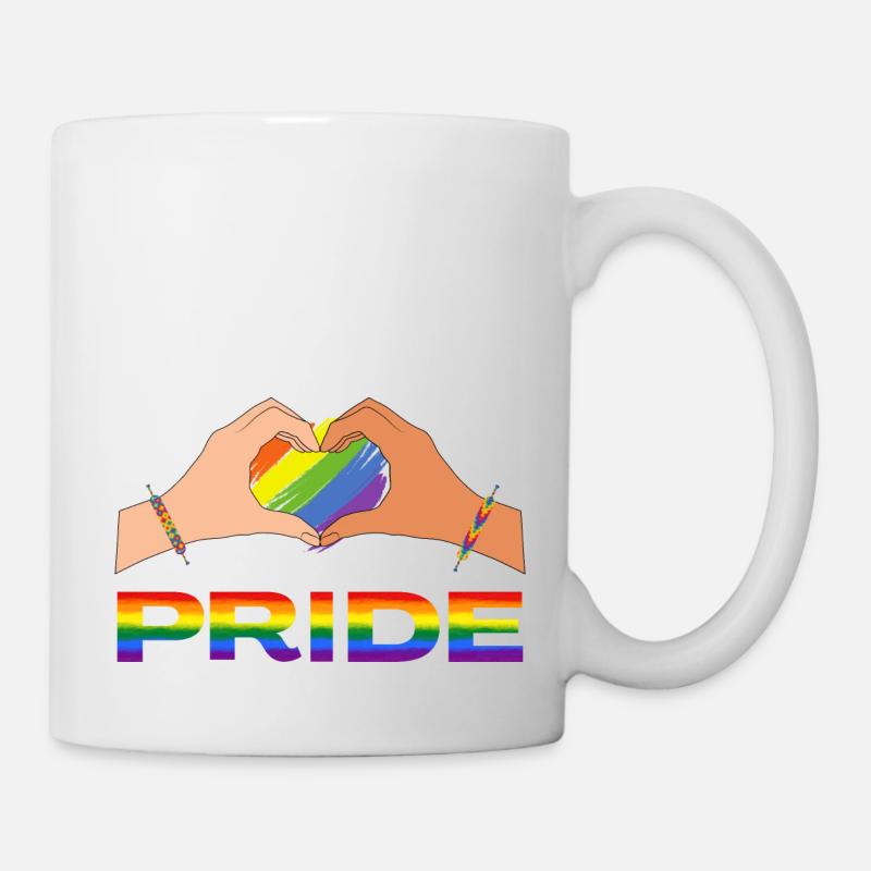 LGBTQ heart hands rainbow pride - Mug - white