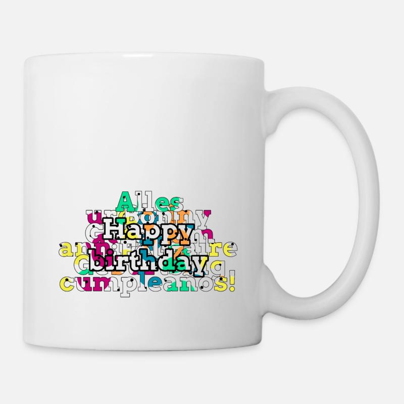 Joyeux anniversaire avec paroles dans différentes langues - Mug blanc - blanc