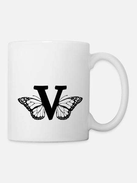 Buchstabe V Schmetterling - Tasse - Weiß