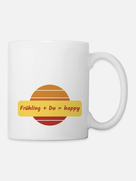 Frühling + Du = happy - Tasse - Weiß