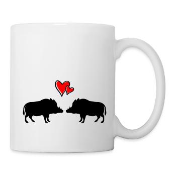 Wildschweine verliebt - Tasse - Weiß - Rechts