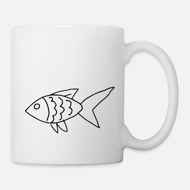 Handgezeichneter minimalistischer Kinderfisch - Tasse - Weiß