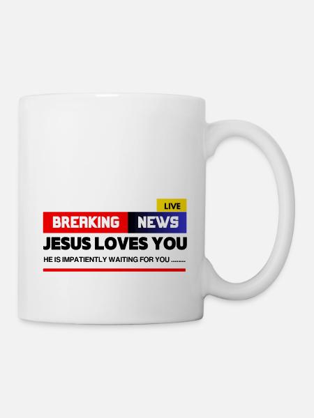 BREAKING NEWS JESUS T'AIME - JESUS LOVES YOU - Mug blanc - blanc