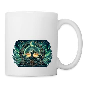 Mystischer Lebensbaum mit Wölfen und Nordlichtern - Tasse - Weiß - Rechts