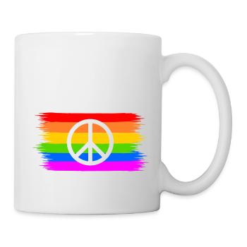 Peace sign on LGBT rainbow banner - Mug - white - Right