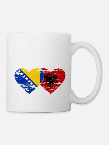 Bosnie Albanie drapeau coeur utilisé - Mug blanc - blanc