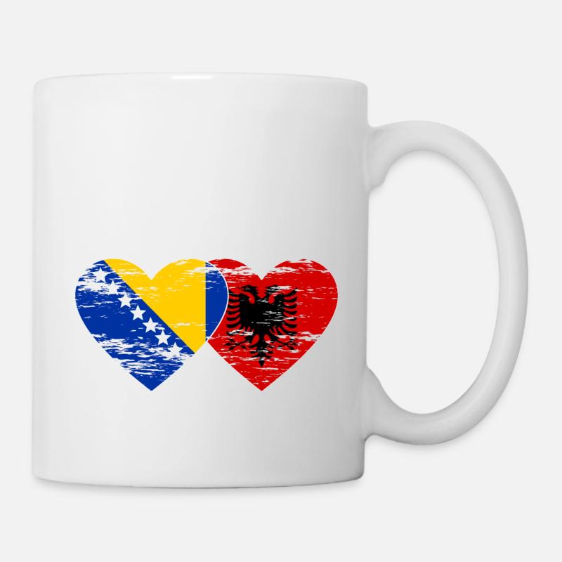 Bosnie Albanie drapeau coeur utilisé - Mug blanc - blanc
