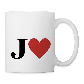 Buchstabe j rotes Herz - Tasse - Weiß - Rechts