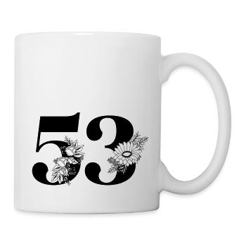 Nummer 53 Schwarze Blumen - 53. Blumengeburtstag - Tasse - Weiß - Rechts