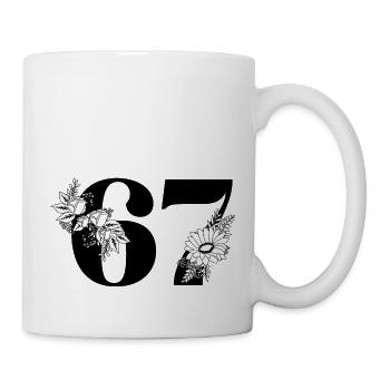 Nummer 67 Schwarze Blumen - 67. Blumengeburtstag - Tasse - Weiß - Rechts