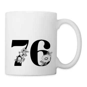 Number 76 Black Floral - 76th Floral Birthday - Mug - white - Right
