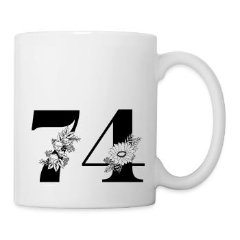 Number 74 Black Floral - 74th Floral Birthday - Mug - white - Right
