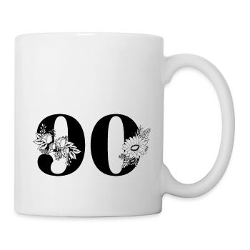 Nummer 90 Schwarze Blumen - 90. Geburtstag Blumen - Tasse - Weiß - Rechts