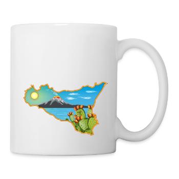 Panorama de l’Etna sur la carte de la Sicile - Mug blanc - blanc - Droite