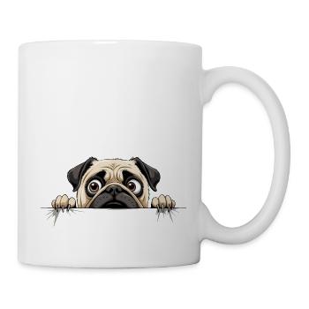 Mops Peeking Niedliche Entzückende Lustige Tier Karikatur - Tasse - Weiß - Rechts