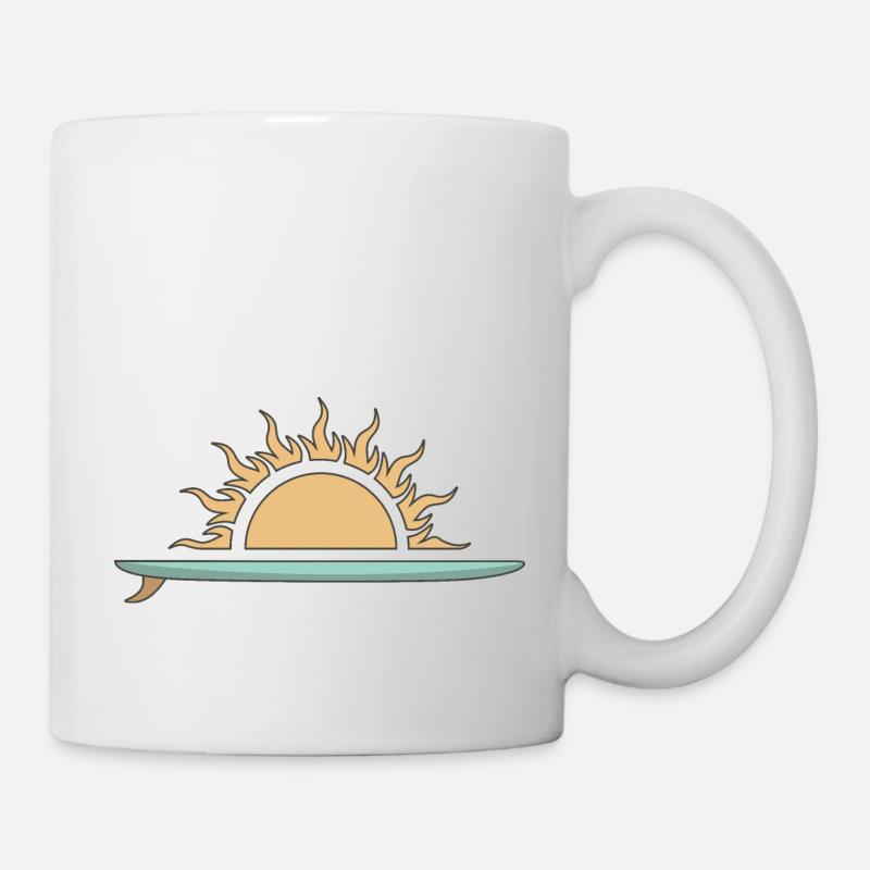 Surfboard mit Sonnenuntergang - Tasse - Weiß