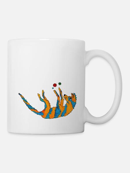 Pen and paper magischer Wolf spielt mit W20 Würfel - Tasse - Weiß