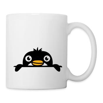Little penguin peeking sweetly from behind wall child - Mug - white - Right