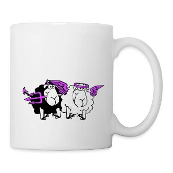 2 Schafe Engel Teufel Satan Hölle Böse Himmel Gut - Tasse - Weiß - Rechts